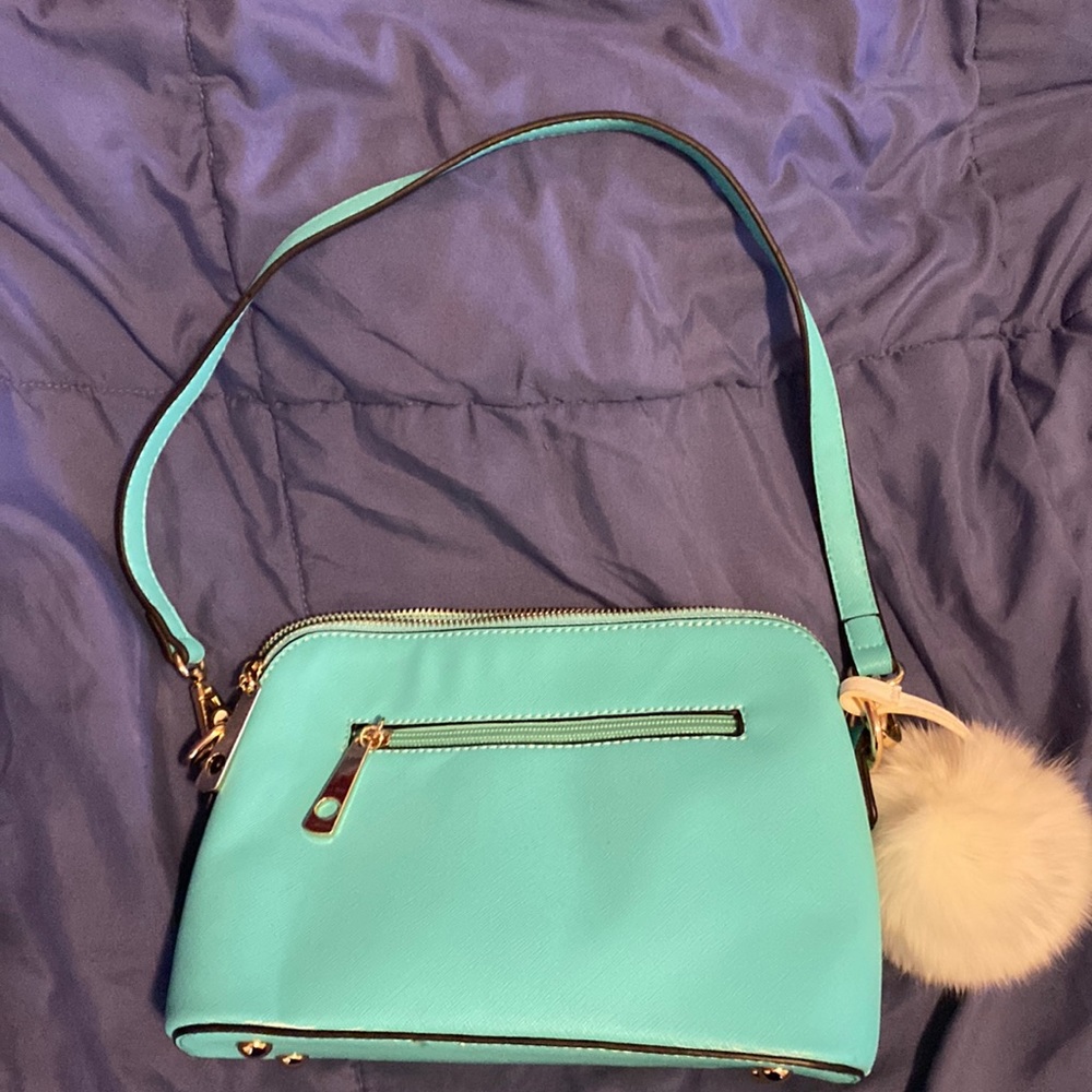 Turquoise Purse w/ White PomPom